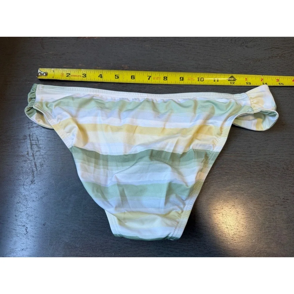 Title Nine Carve Designs Bikini Bottoms Green Yellow Striped Ruched Swim Size S